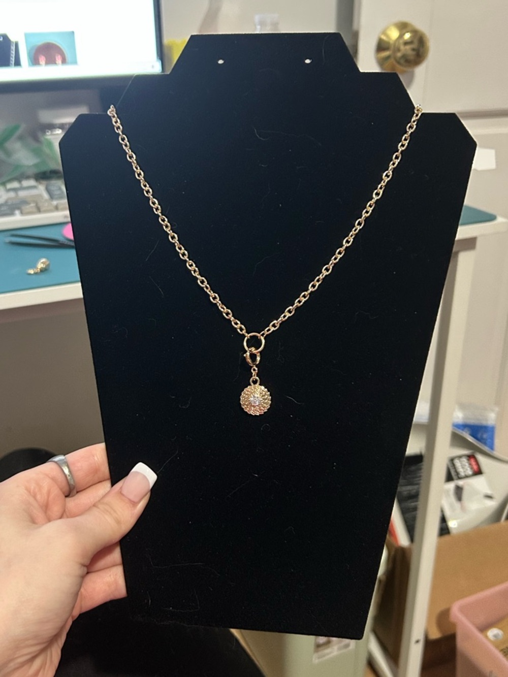 a new day Gold-Tone Pavé Disc Pendant Necklace